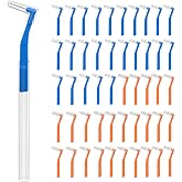 50 Angle Interdental Brushes with Extended Handle, Tight(0.7mm),Wide(1.2mm) | L- Shaped Interproximal Floss for Dental Plaque Removal Health, 2 Sizes Interdental Braces Toothbrush