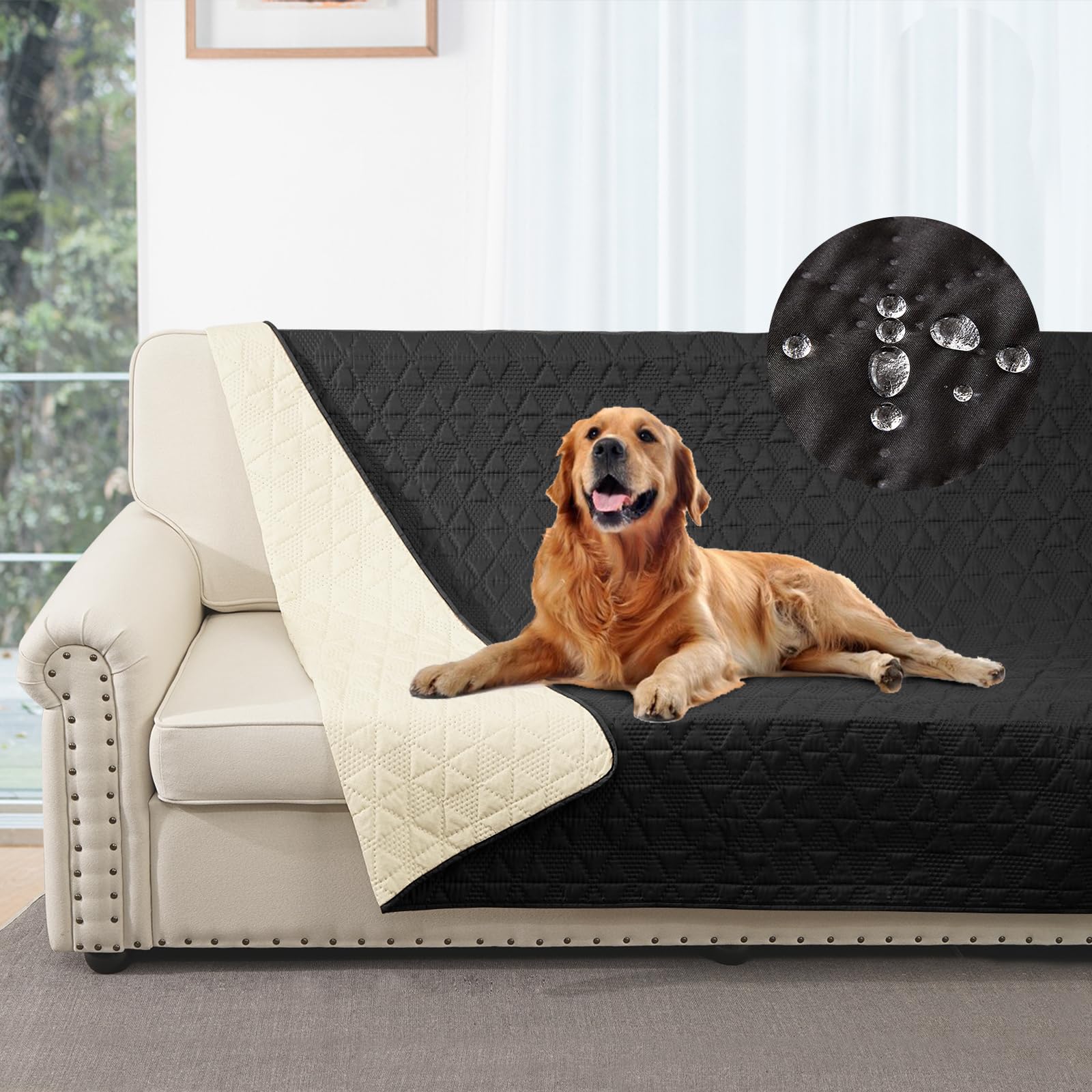 Taiyang 100% Waterproof Couch Sofa Cover for Dogs, Dog Bed Cover Protector, Pet Blanket Sofa Couch Furniture Protector (Black, 132-208 cm)