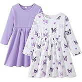 yccvoo Girls Long Sleeve Dress: 2-Pack Soft Ribbed Ruffles Unicorn Print Toddler Girl Dresses for Casual Birthday Party 2-7Y