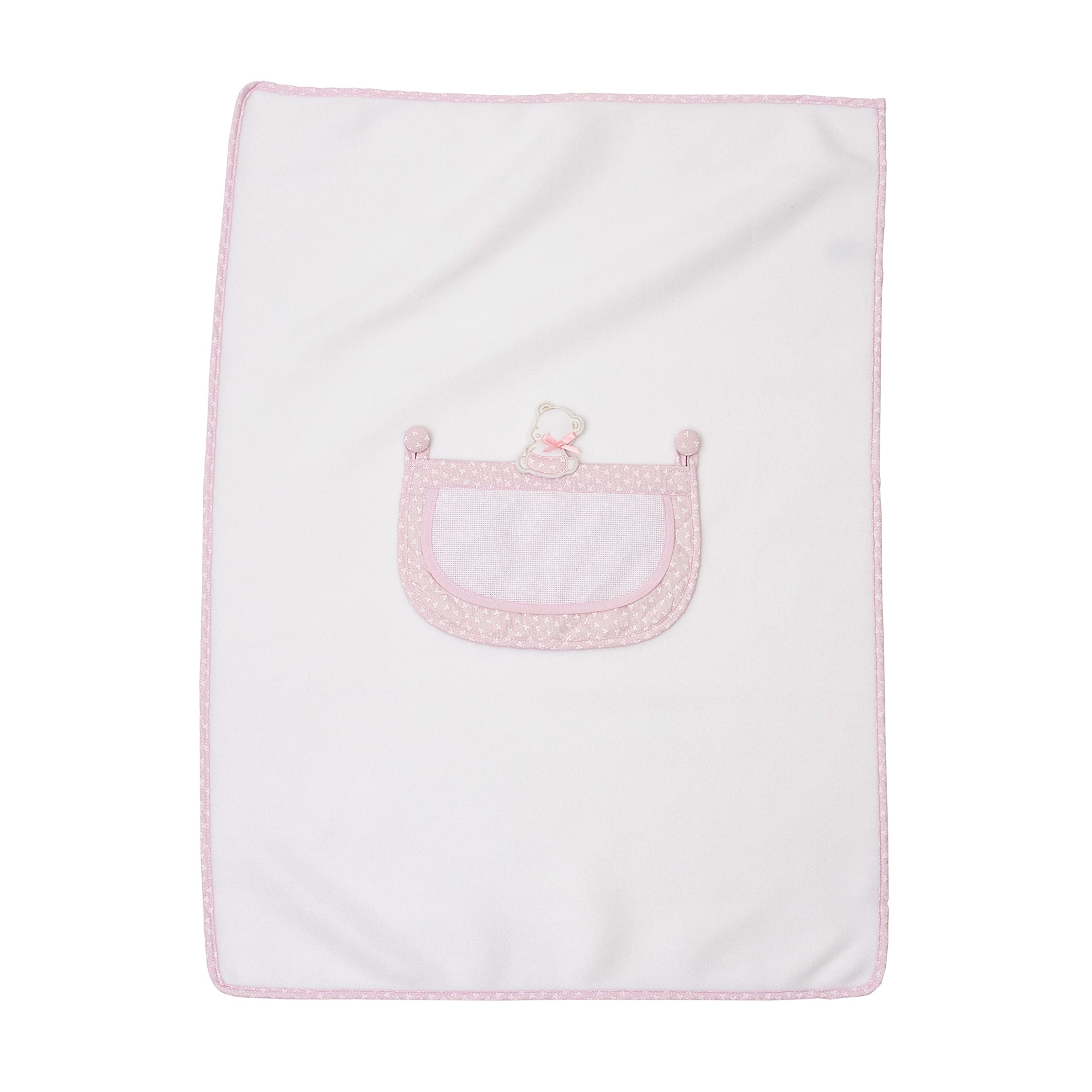 FILET - Warm Fleece Blanket for Newborn Babies, Made of Soft, Fleece with Aida Insert to Embroider, 100% Made in Italy, Size 60x80 cm, Colour White and Pink