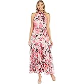 R&M Richards Women's Blush/Coral Floral Daytime Maxi Dress W/Halter Neck & Ruffle