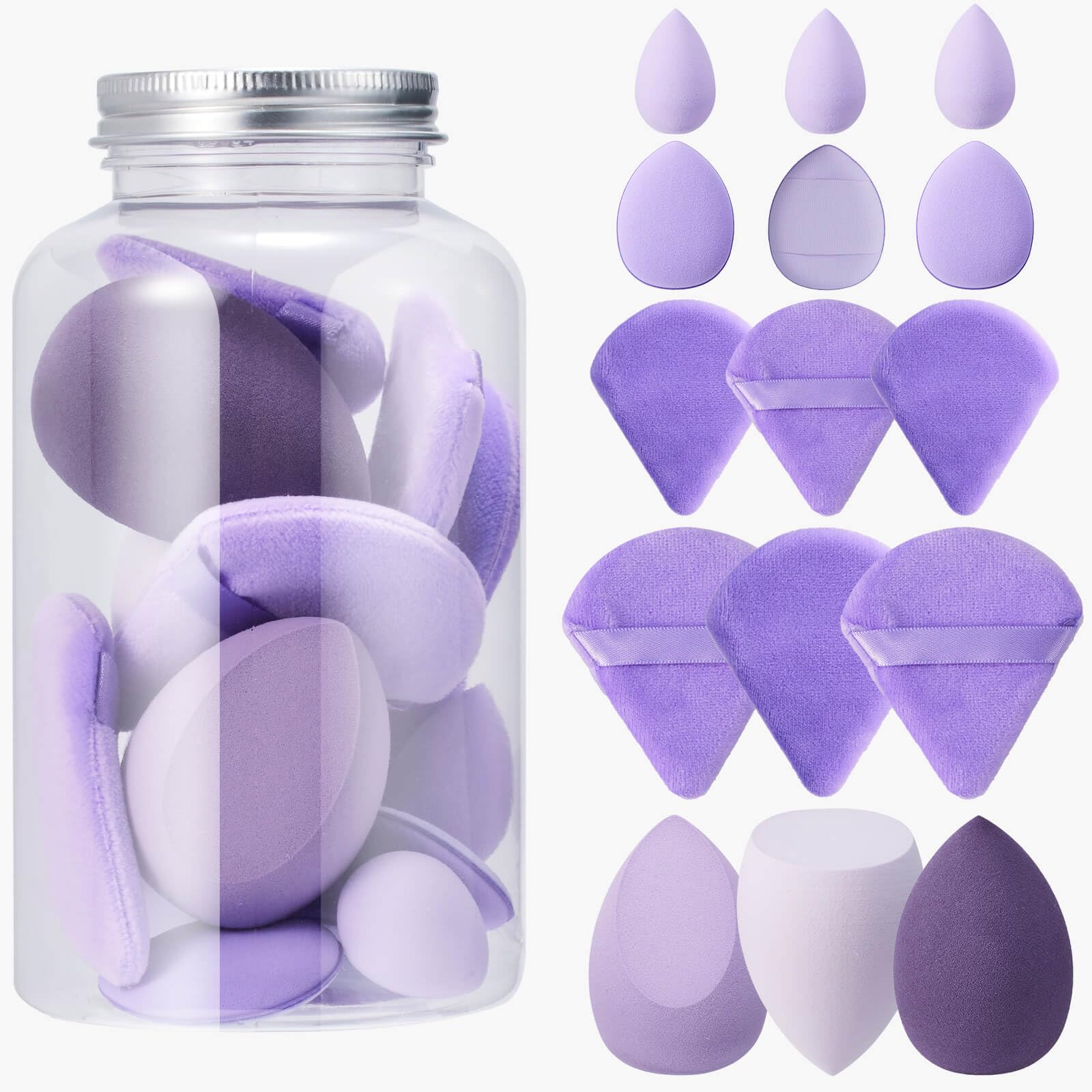 15 pcs Makeup Sponge Blender Sponges for Liquid, Cream, and Powder, Make up sponges for foundation Powder Puff Face Triangle Face Makeup Puff Wet Dry Dual-Use (Purple)
