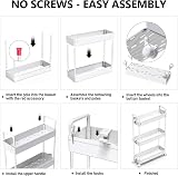 SOLEJAZZ 3-Tier Slim Storage Trolley Cart with 6 Hooks White Plastic view 7