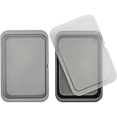 GoodCook Set of 2 Nonstick Steel 13" x 9" Cake Baking Pans with Covers, Gray