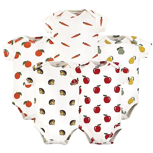 Touched by Nature Unisex Baby Organic Cotton Bodysuits, Fruits And Veggies, 18-24 Months