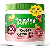 Amazing Grass Sweet Greens and Superfoods Powder for Digestive Health, Greens Powder, Digestive Enzymes, Probiotics, Spirulina, Chlorella, Peach Hibiscus, 30 Servings