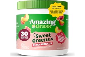 Amazing Grass Sweet Greens and Superfoods Powder for Digestive Health, Greens Powder, Digestive Enzymes, Probiotics, Spirulina, Chlorella, Peach Hibiscus, 30 Servings