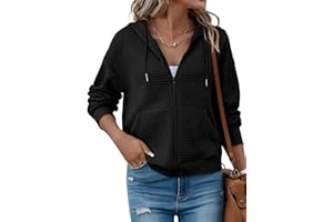 SHEWIN Womens Zip Up Hoodies Oversized Sweatshirt Fall Fashion Outfits 2025 Casual Waffle Hooded Jackets