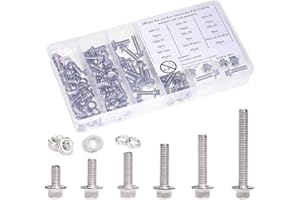 LUPANTER M6-1.0 x 12/16/20/30/45 Flange Hex Bolt Assortment Kit, 180pcs Stainless Steel Metric Flange Head Bolts and Nuts Set.