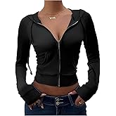 GORGLITTER Women's Cropped Zip Up Hoodie Lightweight Long Sleeve Open Front Crop Hooded Sweatshirts Streetwear Cropped Jacket