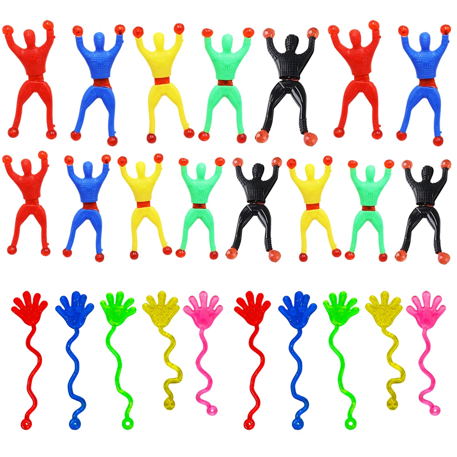 KBCYRT 35 Sticky Hands Toy and Stretchy Men Set, Fun Sticky Toys for Kids, Birthday Party Favours, Stress Relief and Creative Play, Soft Rubber Material, 25 Wall Crawlers and 10 Sticky Hands
