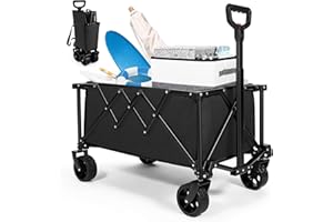 LING RONG Beach Wagon Cart Foldable Travel Cart,Heavy Duty Utility Collapsible Wagon with All-Terrain Wheels,Portable Beach Wagon,Load Capacity 200 lbs，Suitable for Shopping, Sports, Camping