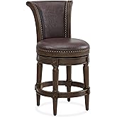 ROME + OAK Runyan 26" Swivel Counter Stool, Rotating High Back Barstool in Dark Walnut Finish with Vintage Brown Vegan Leathe