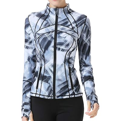 Women Track Running Jacket Full Zipper Yoga Jacket with Thumb Holes