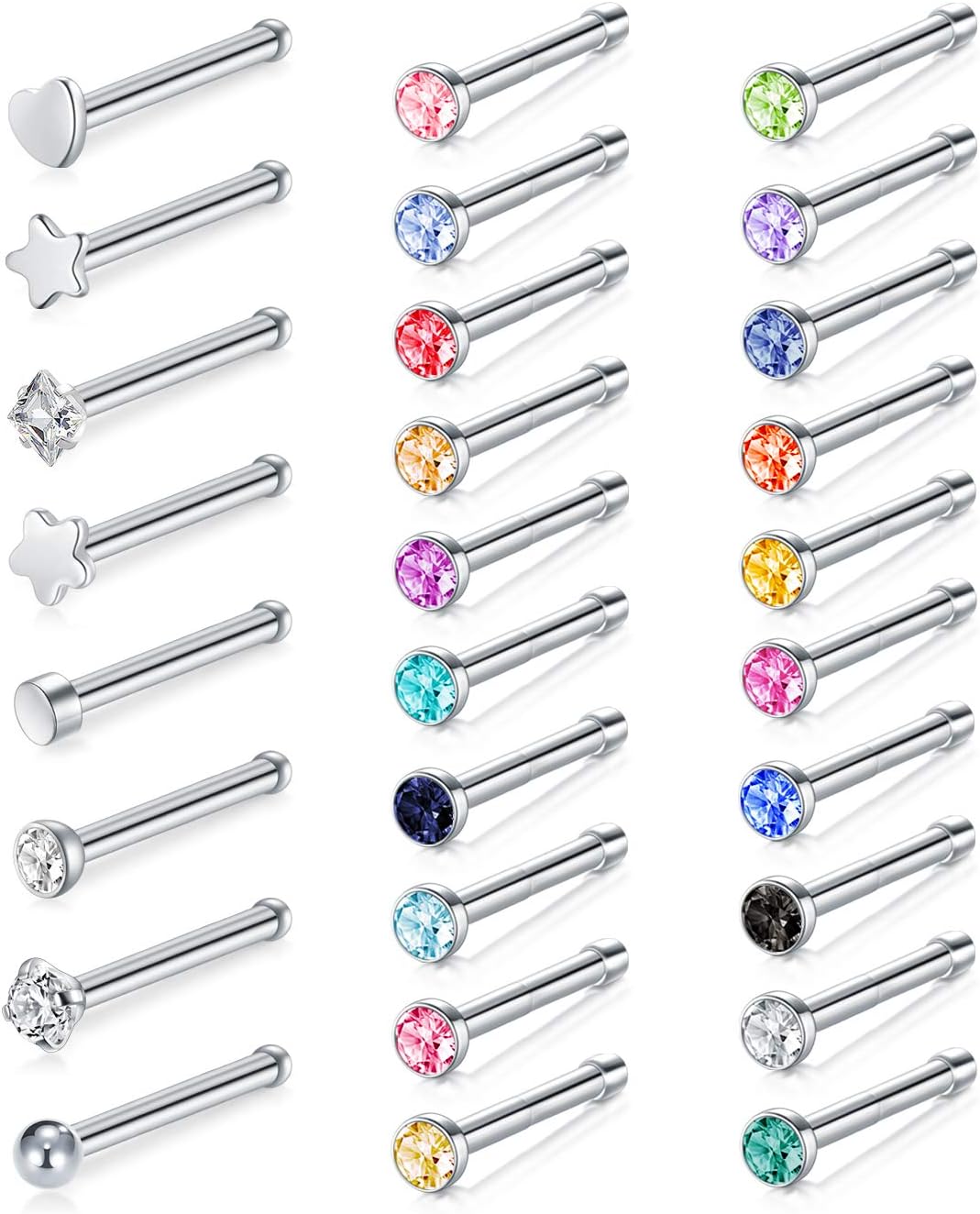 20 Gauge Nose Stud Rings Surgical Steel Nose Pin Bone Studs Nose Piercing Jewelry Set