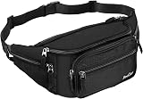 ProCase Bum Bag Waist Fanny Pack 6 Pockets Adjustable Belt Black Large