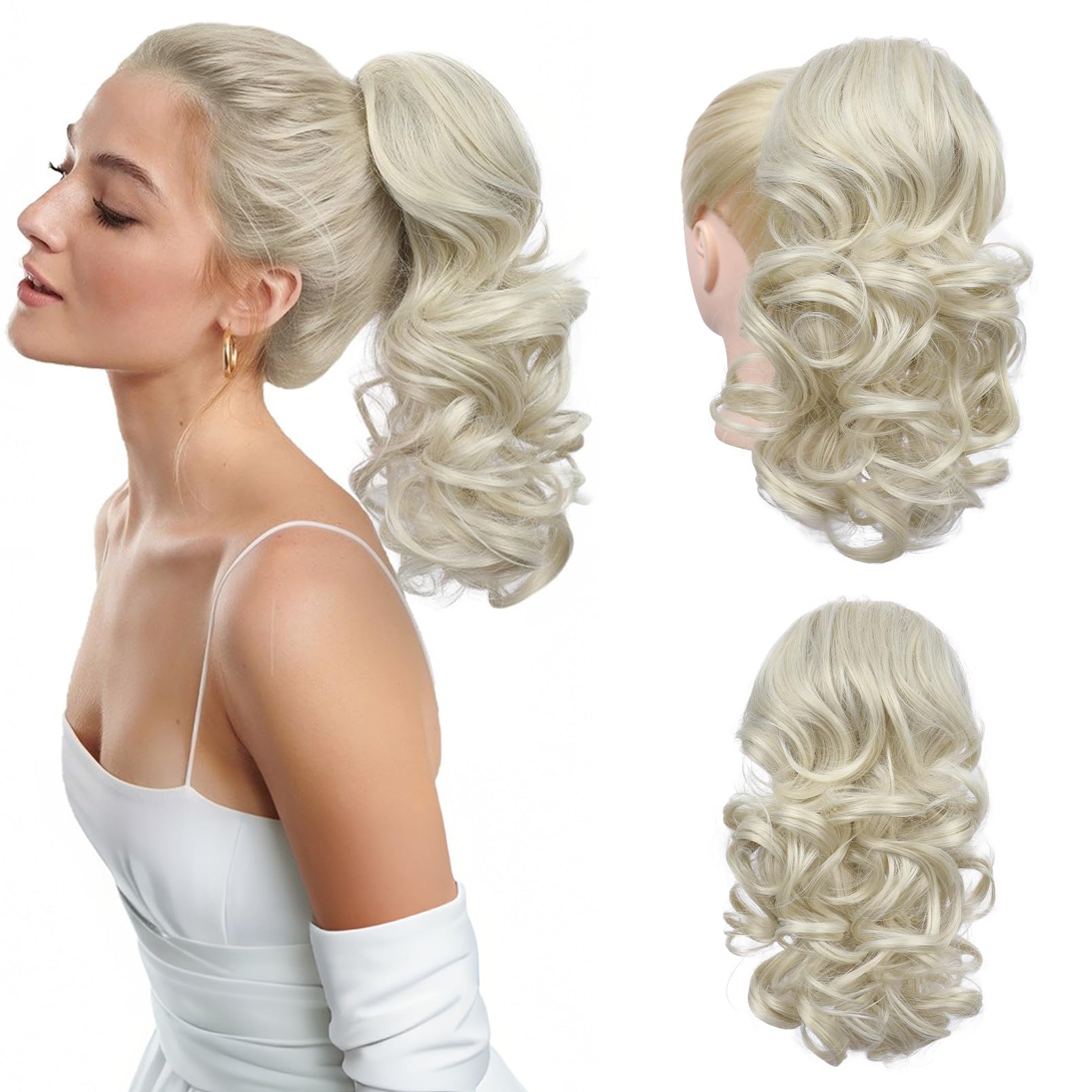 Photo 1 of Flufymooz Ponytail Extension, 14 Inch Short Drawstring Ponytail Hair Extension for Women, Soft Synthetic Pony Tails Hairpiece for Women (White Blonde)