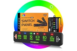 Auxbeam AS-R60 Slim 6 Gang Switch Panel with RGB Backlight Memory Function | Toggle momentary pulsed 3 mode, dimmable, multifunction with solid-state relay, fit 12-24V, waterproof, 3 years warranty