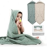 FAVERDIIY Hooded Baby Towels for Newborn, 35x35 Inch 2 Pack 100% Muslin Cotton Baby Bath Towel, Soft Baby Beach Towels with Hood for Infants, Toddlers and Kids, Essentials Must Haves