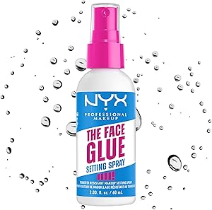 NYX Professional Makeup The Face Glue Setting Spray, Fixierspray für 24 Stunden Make-up-Halt und strahlenderes Make-up, Fixing Spray mit extralangem Halt dank Ahornsirup, 60 ml