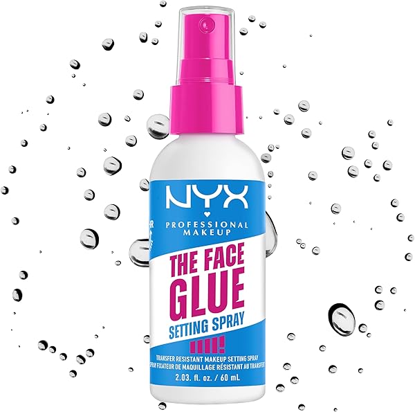 NYX Professional Makeup The Face Glue Setting Spray, Fixierspray für 24 Stunden Make-up-Halt und strahlenderes Make-up, Fixing Spray mit extralangem Halt dank Ahornsirup, 60 ml