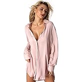 TOUSYEA Sleep Shirts for Women Button Down Shirts Long Sleeve Sleepwear Swimsuit Cover Ups Soft Pajama Tops
