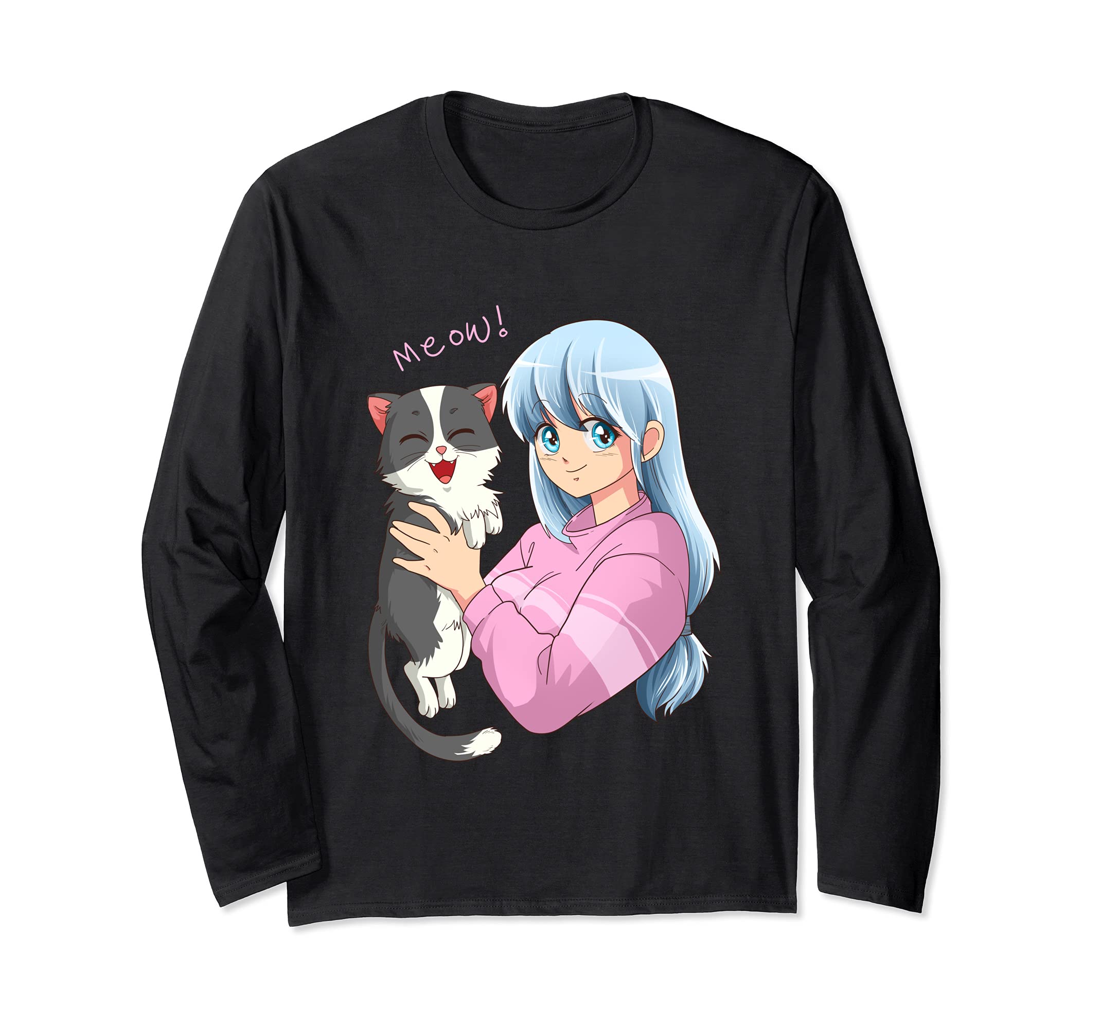 Anime Neko Cat Girl I Pastel Kawaii Anime Girl Long Sleeve T-Shirt
