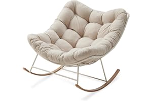 Mutaomay Outdoor Rocking Chair, Oversized Comfy Reading Chair with Padded Cushion, Patio Rocking Chair for Backyard, Front Porch, and Living Room(Beige)