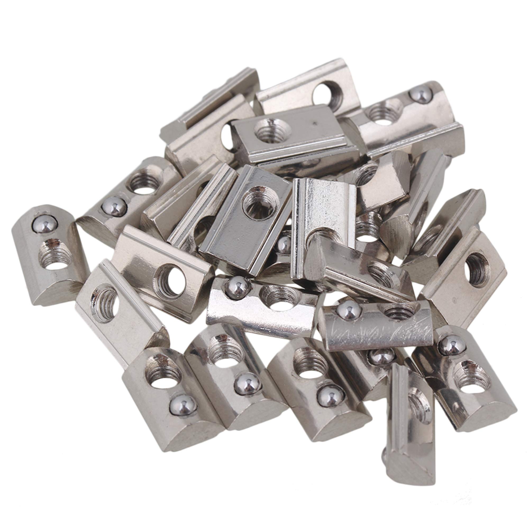 CNBTR Silver European Standard 20 Series Aluminum Slot Carbon Steel Half Round Roll In Spring T Slot Nut with M4 Thread Pack of 30