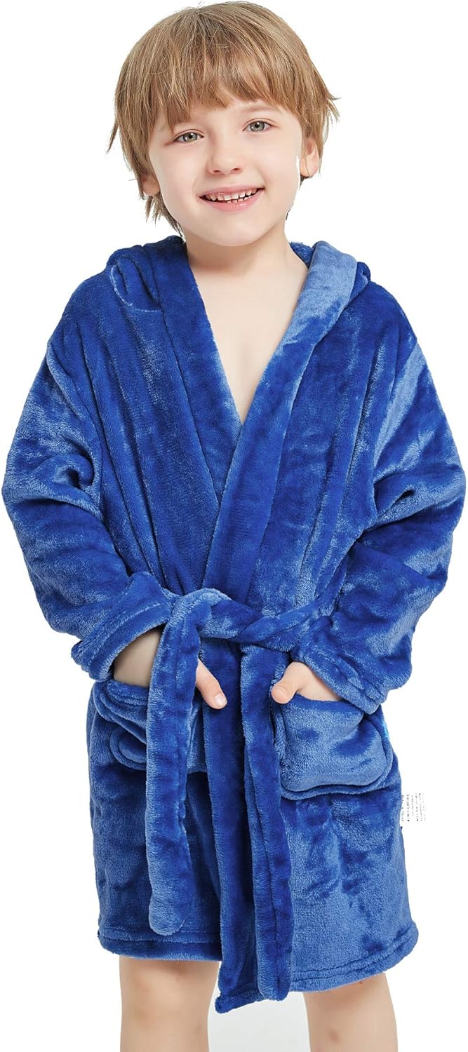 Kids Ultra-Soft Flannel Hooded Bathrobes for Boys and Girls: Clothing