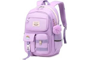 MUSEVOS Kawaii Girls Backpack for School, Cute Teenage Multiple Pockets Backpack, Fashion Bookbag for Primary Elementary High School, Purple
