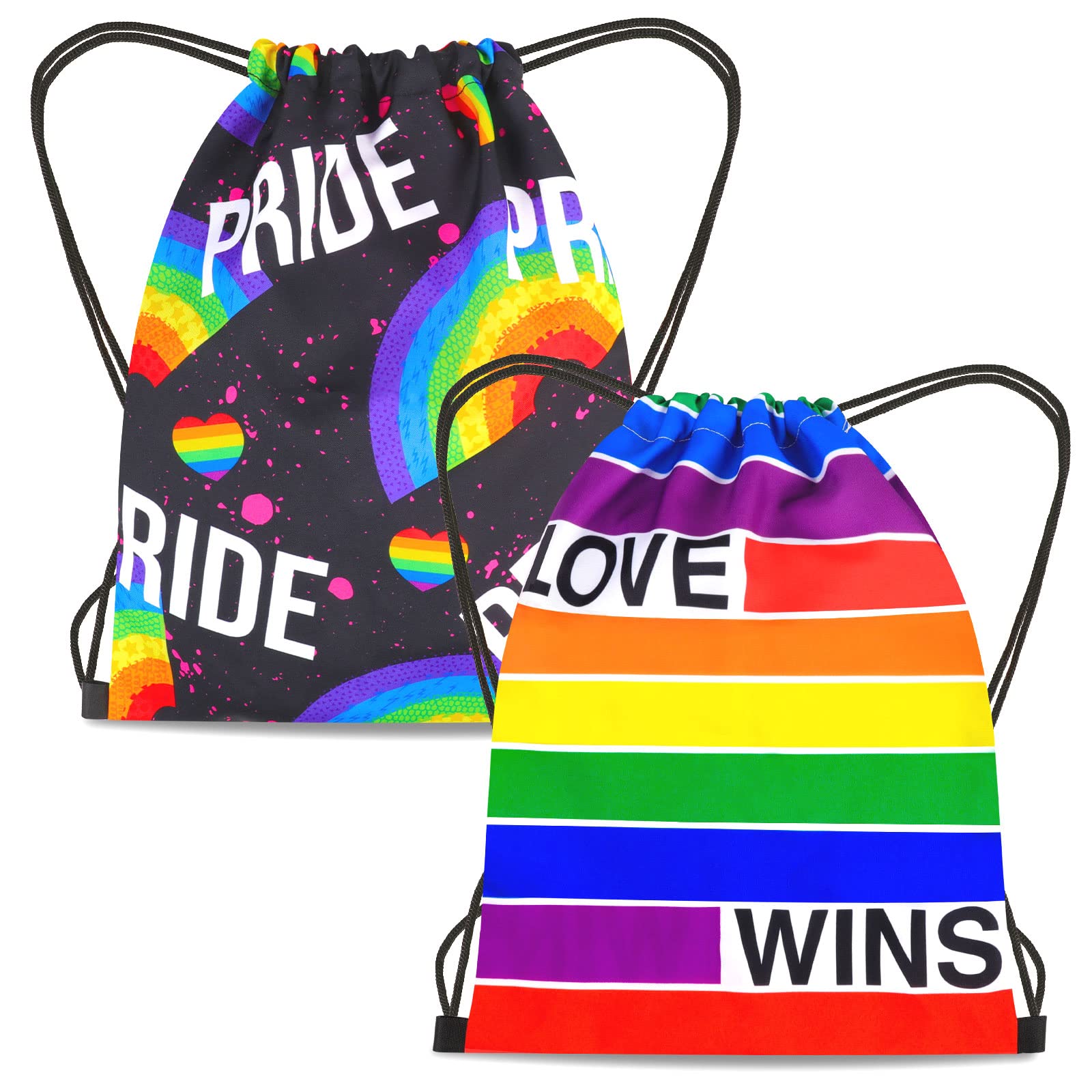 HOWAF 2 PCS Rainbow Bag Gay Pride Accessories, Pride Flag Drawstring Bags Rainbow String Backpack for Gay Lesbian LGBT LGBTQ Accessories Party Supplies
