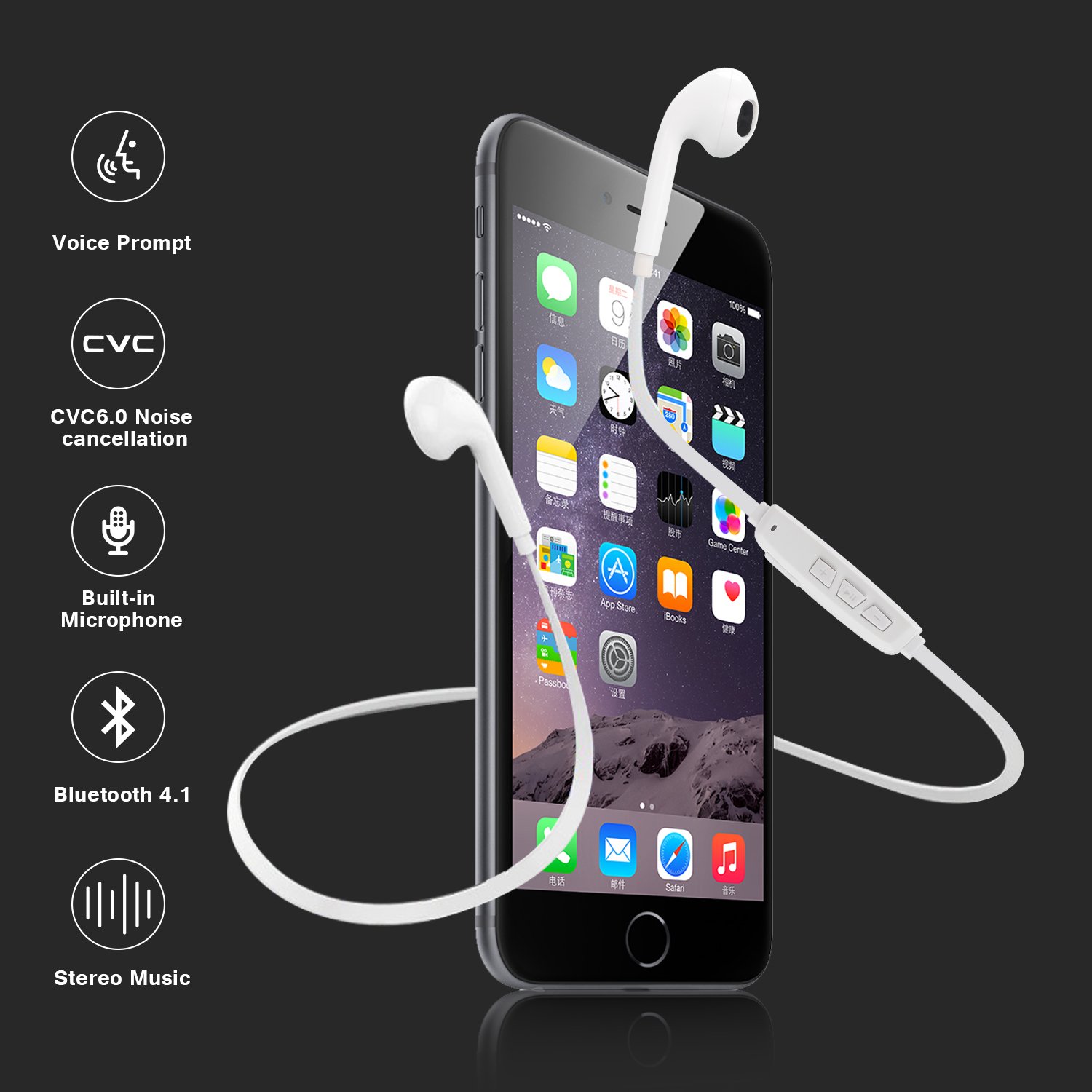 Bluetooth Headphones, Parasom A9 In-Ear Wireless Earbuds, Sweatproof Stereo Bluetooth Earphones, Noise isolation with Mic, Secure-Fit, Comfortable & Lightweight (White)