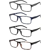 AIKLLY 4 Pack Reading Glasses Blue Light Blocking for Men Women,Rectangular Frame Computer Readers with Spring Hinge