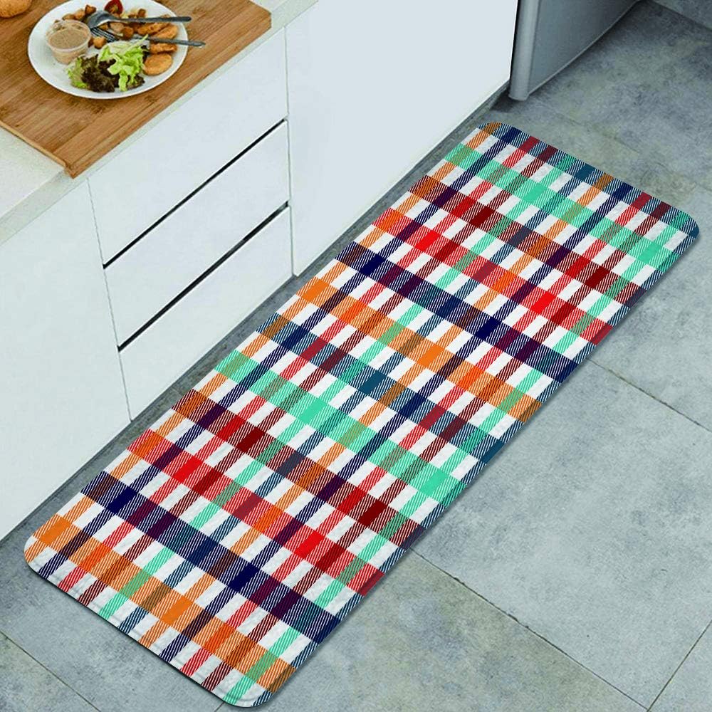 CVSANALA AntiFatigue Kitchen Floor Mat,Colorful checkered gingham
