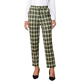 Allegra K Women's Vintage Tartan Plaid Pants Elastic Waist Straight Long Trousers