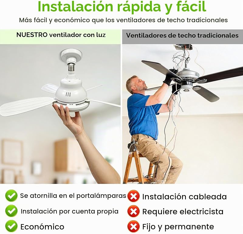 Ventoinha de teto LED E27, instalação fácil, design compacto — foto 2 de 7