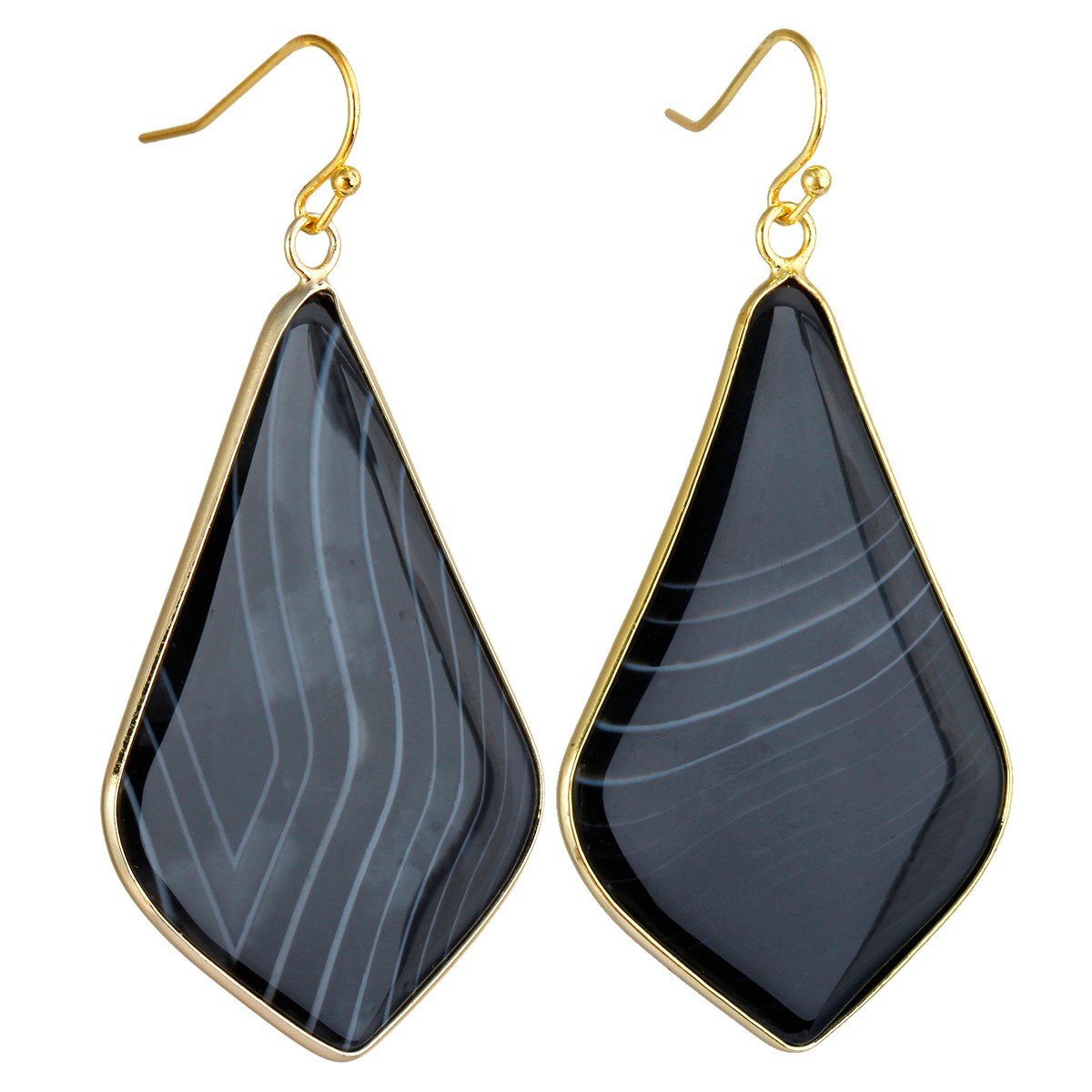 mookaitedecor Striped Black Agate Stone Dangle Drop Earrings for Women, Black Stone Earrings Gold Plated Earrings Natural Stone Healing Crystal Earrings Teardrop Water Drop Earrings Oval Earrings — image 1