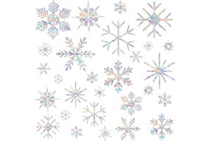 SHAWULA 36PCS Snowflake Window Stickers Anti Collision Decals to Save Birds - Non Adhesive Prismatic Vinyl Rainbow Stickers