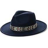 Vane Oak Wide Brim Boho Western Hat for Men - Felt Fedora Hat with Flat Brim with Belt, Western Cowboy Style Panama with Band
