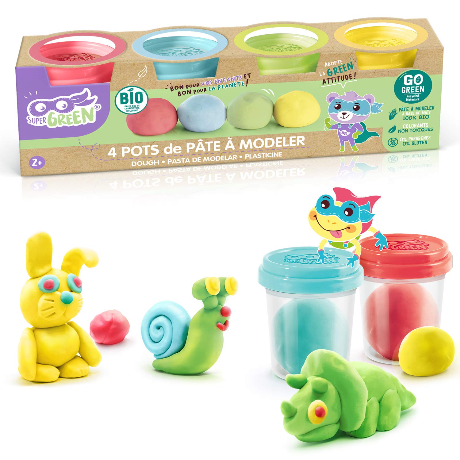 Super Green ECO 007 4 Pots of Organic Modelling Clay