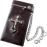 punkman2000 Mens Boys Skull Gothic Cross Zipper Checkboot Long Leather Biker Wallet With Chain