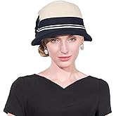 Women Sun Straw Hat Cloche Derby Hat1920s Vintage Bucket Hat with Bow Accent Foldable Packable for Beach Vacation