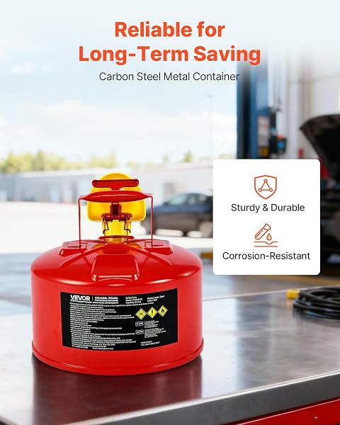 VEVOR SAFETY METAL CONTAINER, 2.5 GALLON TYPE I RED METAL CONTAINER FOR LIQUID MATERIAL WITH STAINLESS STEEL FLAME ARRESTER, SELF-CLOSING LID & PE FUNNEL, CARBON STEEL FLAMMABLE SAVING WITH HANDLE
