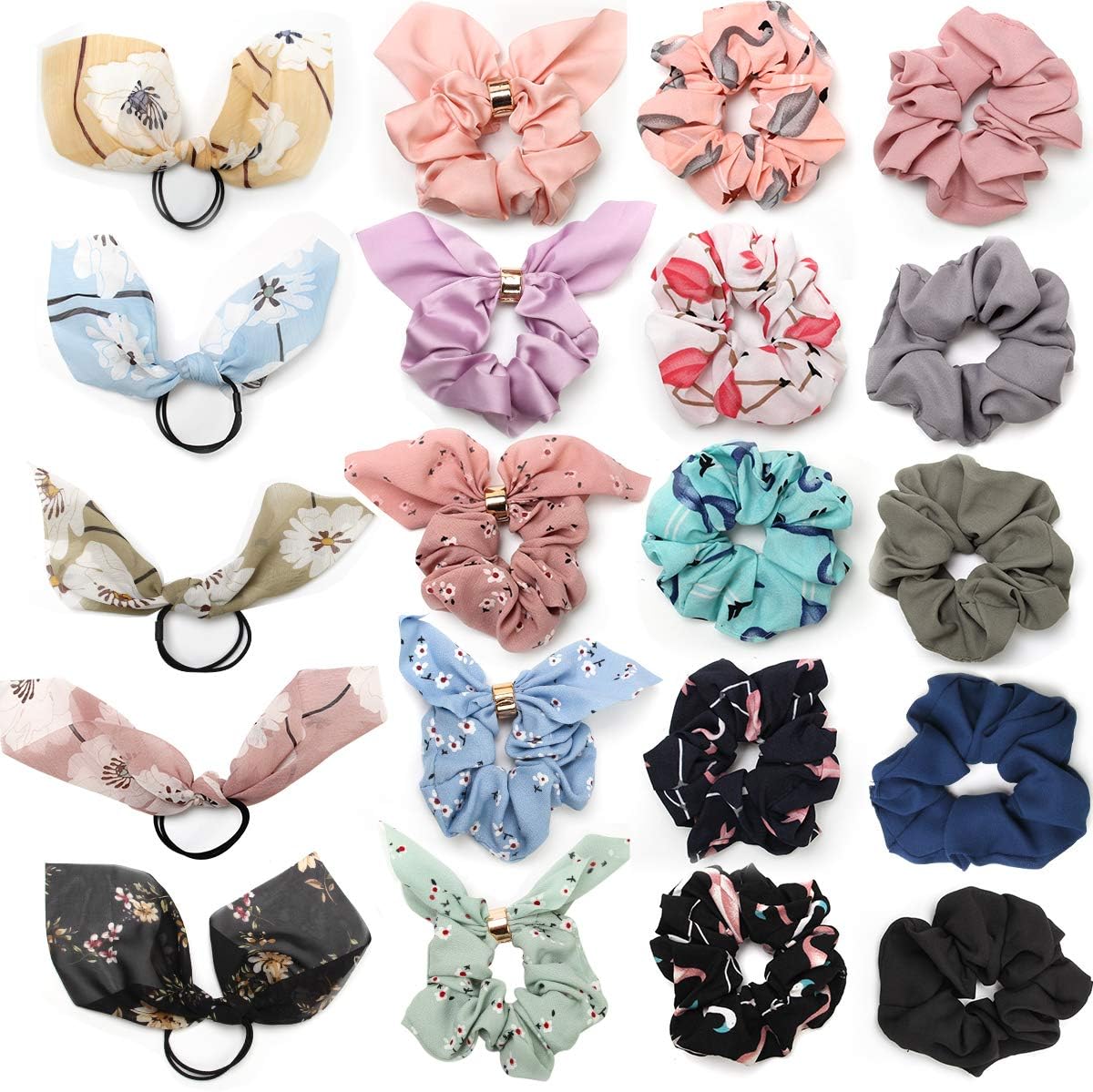 Adecco LLC 20 Pack Hair Scrunchies Chiffon Flower Hair Ties, Elastic Hair Bands Flower Ponytail Holder Hair Accessories for girl/women, 20 colors