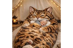 Cat Sleeping Bag for Humans, Plush Cat Envelope Sleeping Bag, Giant Plush Cats Print Sleepings Bags for Adults, Washable Cute