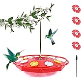Hummingbird Feeders for Outdoors 12 OZ Bee Proof Plastic Humming Bird Feeder 8 Feeder Ports,with Perch with Ant Moat,Easy to Clean with Cleaning Brushes Red