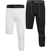 Roadbox Boys One Leg Compression Pants, 2Pack 3/4 Athletic Basketball Leggings, Youth Sports Baselayer Tights