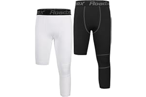 Roadbox Boys One Leg Compression Pants, 2Pack 3/4 Athletic Basketball Leggings, Youth Sports Baselayer Tights