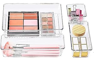 Organiseur de tiroir – 4 tailles de plateaux de rangement pour salle de bain et coiffeuse – Conteneur de maquillage pour cham